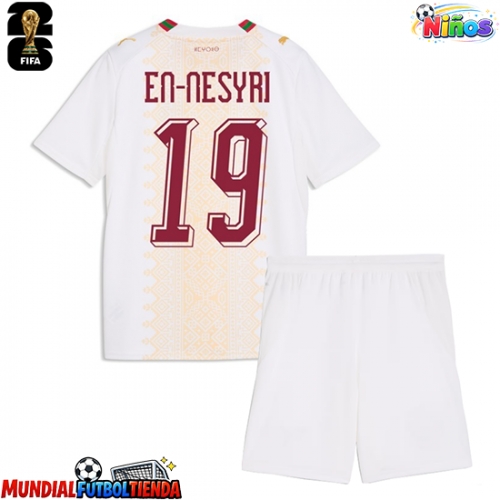 Camiseta Marruecos Youssef En-Nesyri #19 Segunda Equipación Replica Mundial 2026 para niños mangas cortas (+ Pantalones cortos)